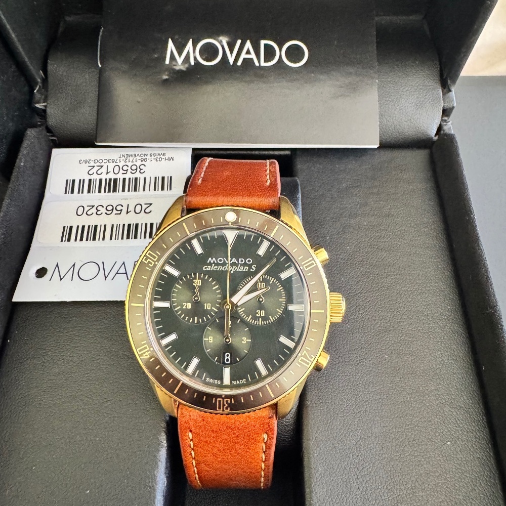 Movado Heritage Chrono Leather Strap Watch 42MM